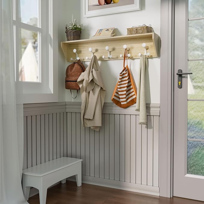 SKOLOO Wall Shelf with Hooks, 24-Inch Coat Rack Wall Mount with Shelf Organizer - Image 6