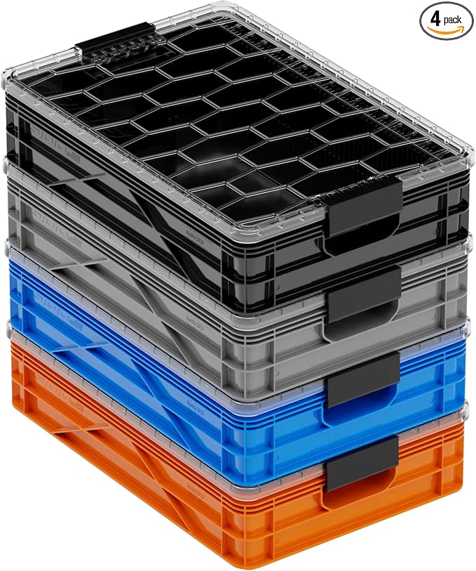 SIDIO Quarter Crate 4 Pack of Stackable Storage Bins by Sidio