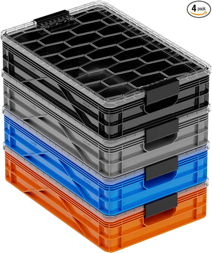 SIDIO Quarter Crate 4 Pack of Stackable Storage Bins by Sidio