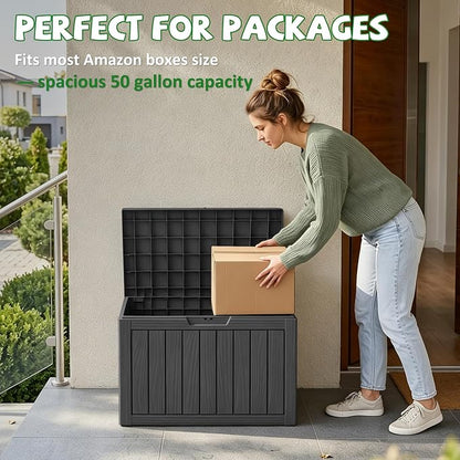 DRATO 50 Gallon Outdoor Storage Box Waterproof, Lockable Resin Deck Box - Image 5