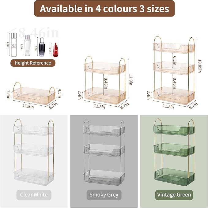 3 Tier Bathroom Organizer Countertop Makeup Perfume Tray Skincare Organizer - Image 2