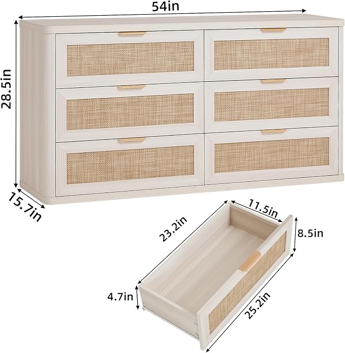 LEYAOYAO Rattan 6 Drawer Dresser - Image 2