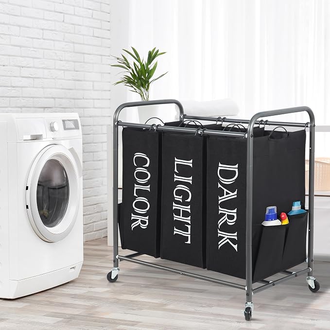 STORAGE MANIAC 3 Section Laundry Sorter, 35.9 Gal Laundry Hamper Cart - Image 7