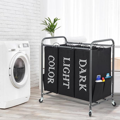 STORAGE MANIAC 3 Section Laundry Sorter, 35.9 Gal Laundry Hamper Cart - Image 7