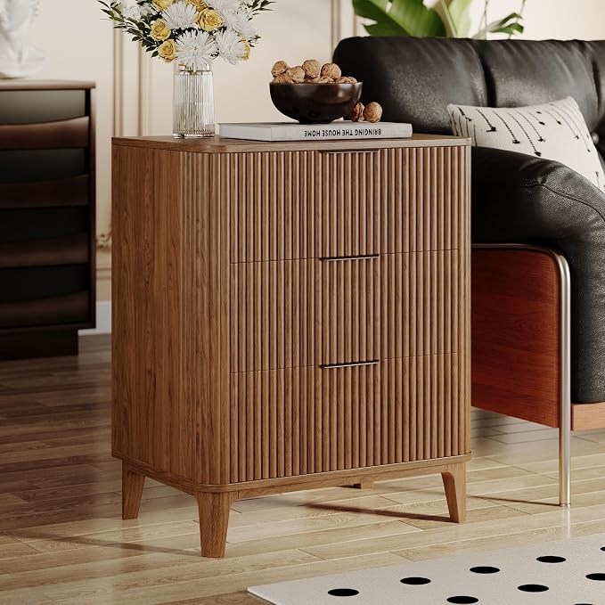 3 Drawer Fluted Dresser for Bedroom, Modern Closet Dressers Chest of Drawers - Image 3
