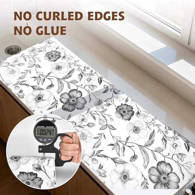 Drawer and Shelf Liner Black Flowers 23.6in x 20FT, Non Adhesive Anti-Slip - Image 8