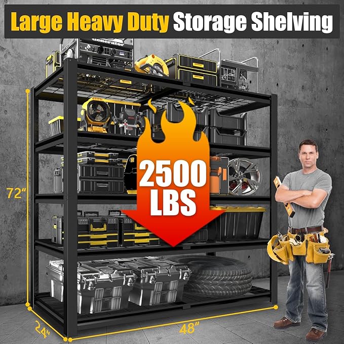 PrimeZone 72" H Heavy Duty Garage Shelving 2500 LBS 5 Tier Heavy Duty Storage - Image 3