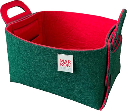 Collapsible DeepGreen Red Felt Storage Bin Small 11"x7.1"x7.1" – Foldable Basket by MARRONS