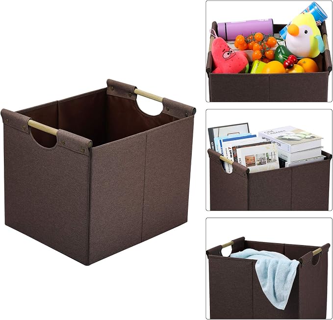 HOONEX Large Collapsible Storage Bins, Linen Fabric, 2 Pack, Storage Baskets - Image 4