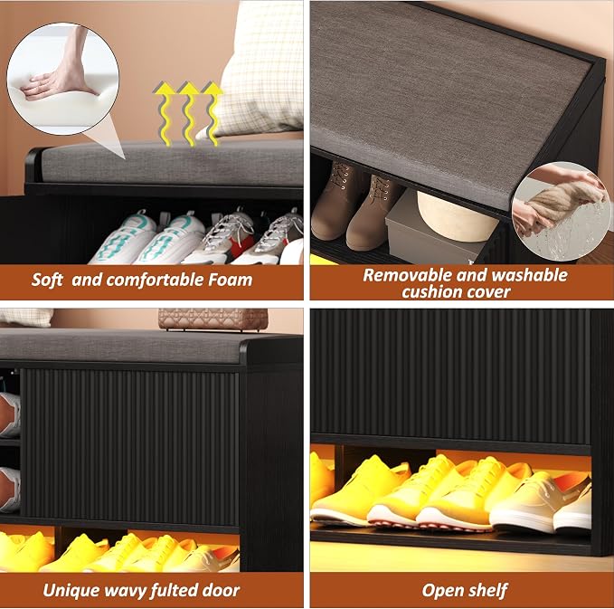 HOMEFORT 39.4" Fluted Shoe Storage Bench, Entryway Bench - Image 7