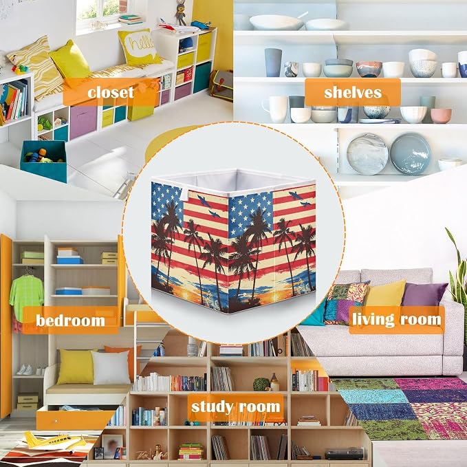 American Flag Coconut Tree Closet Organizers Storage Cubes Storage Bins Shelf - Image 6