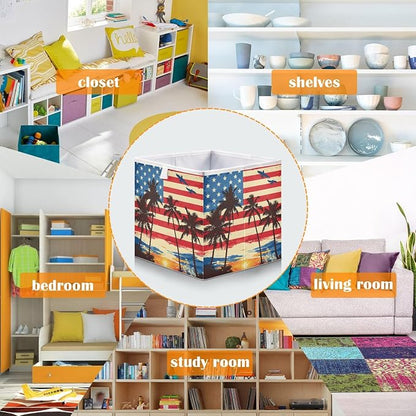 American Flag Coconut Tree Closet Organizers Storage Cubes Storage Bins Shelf - Image 6