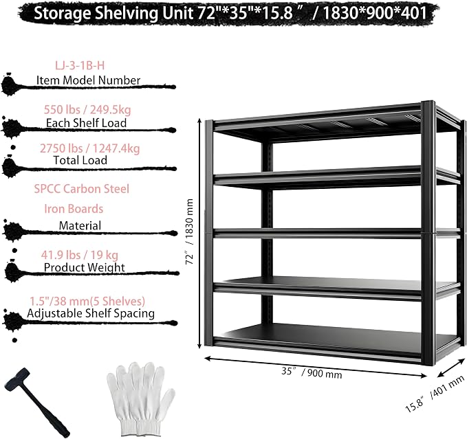 Storage Shelving Unit Adjustable Heavy Duty Garage Shelves Metal Organizer - Image 2