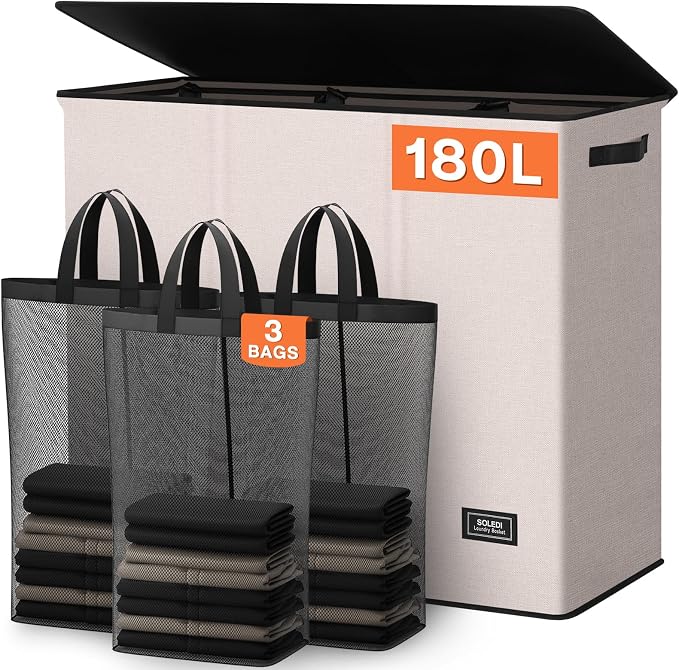 SOLEDI 180L 3-Section Laundry Hamper by SOLEDI