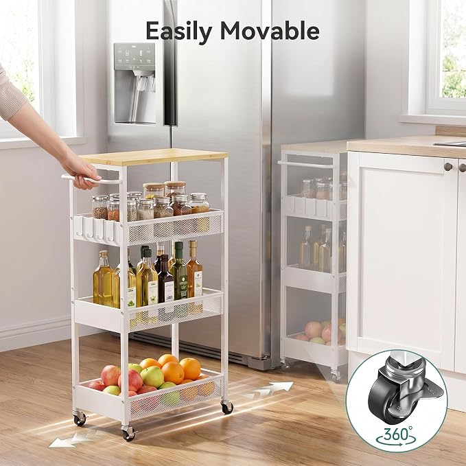 Rolling Utility Cart, 4 Tier 11.8" Wide Metal Storage Cart - Image 4