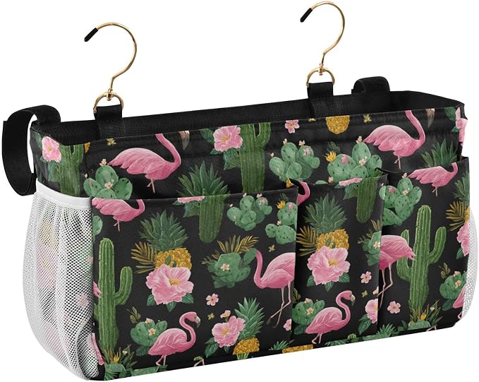 Black Flamingo and Cactus Pineapple Flower Tropical02 Bedside Caddy - Image 2