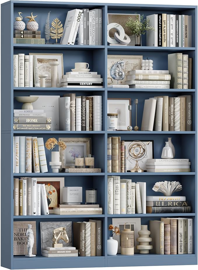 FACBOTALL Bookshelf and Bookcase, 6-Tier Double Wide Bookshelves, Freestanding by FACBOTALL