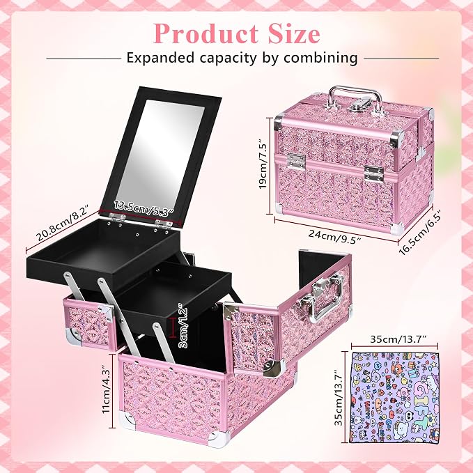Makeup Case Organizer, Makeup Train Case, Trays Cosmetic Box Portable, - Image 3