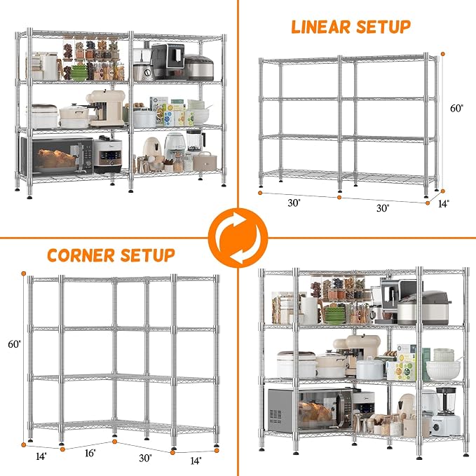 Homdox Heavy Duty Storage Shelves, 4 Tier Wire Shelving Unit, Adjustable Metal - Image 3