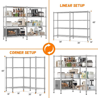 Homdox Heavy Duty Storage Shelves, 4 Tier Wire Shelving Unit, Adjustable Metal - Image 3