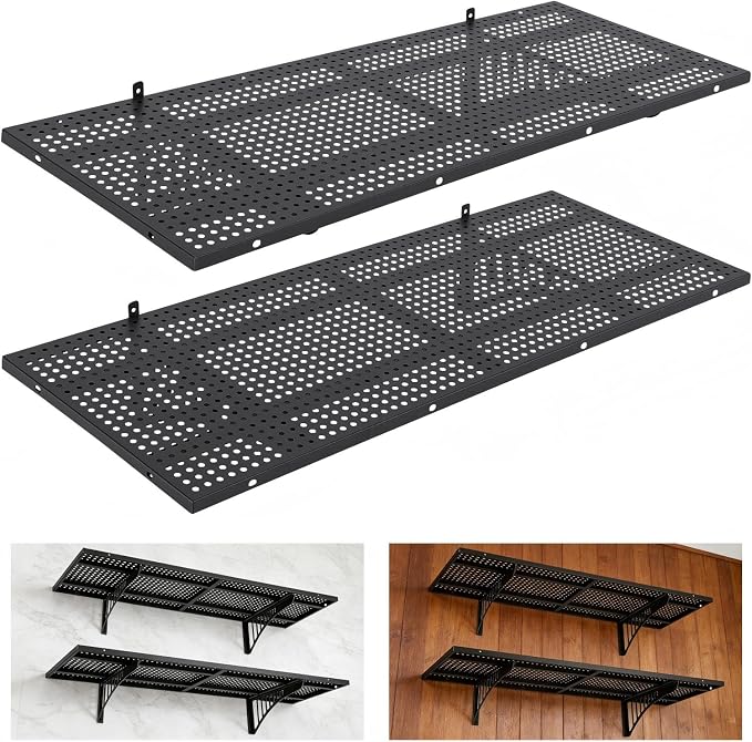 FAHKNS 2 Pack Garage Wall Shelving, Wall Mounted Garage Shelving Racks Floating by FAHKNS