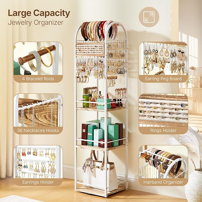 Jewelry Organizer Stand, 360° Rotating Floor Jewelry Holder - Image 3