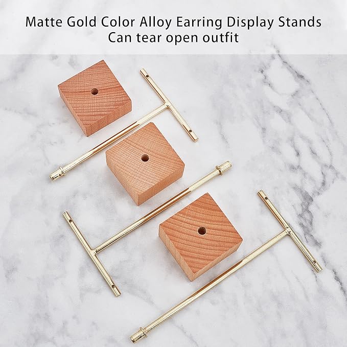 FINGERINSPIRE 3 Pcs Gold Metal T Bar Earring Display Stand 6.3/5.5/4.5 Inch - Image 5