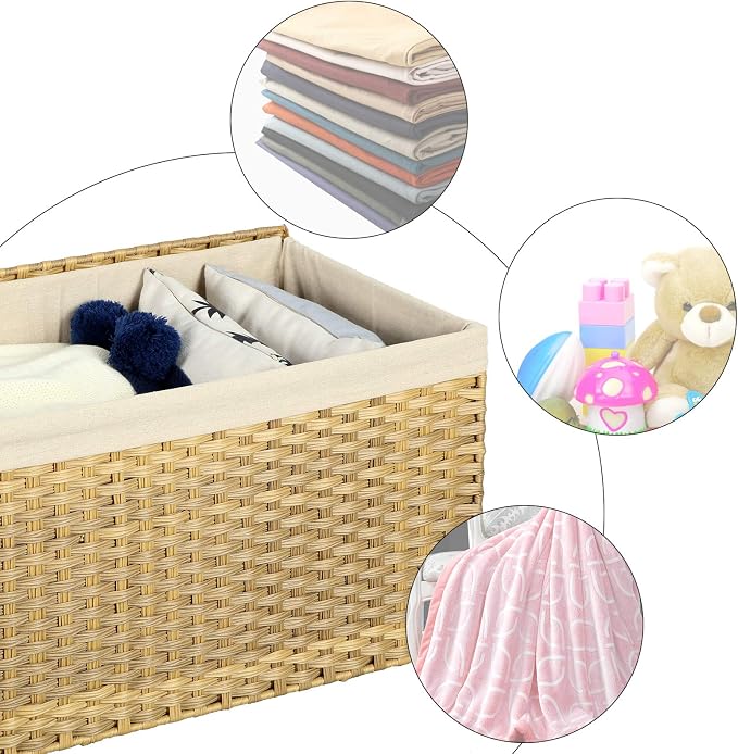 SONGMICS Storage Basket with Lid, Woven Blanket Storage Bin with Handles - Image 6