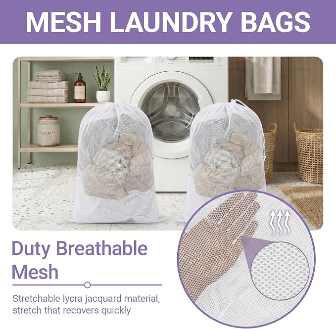 2 Pack XL Mesh Laundry Bags, Machine Washable Heavy Duty Mesh Storage Bag - Image 2