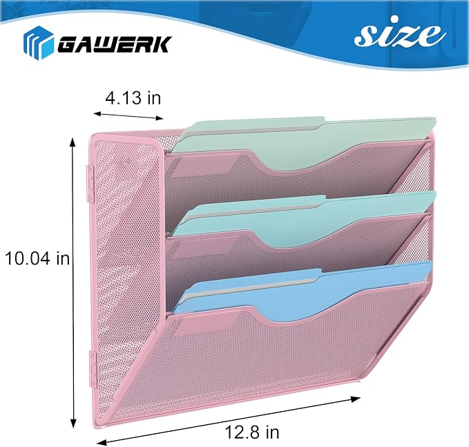 3 Tier Hanging Wall File Organizer, Mesh Mail Paper Orgnization Hanging File - Image 2