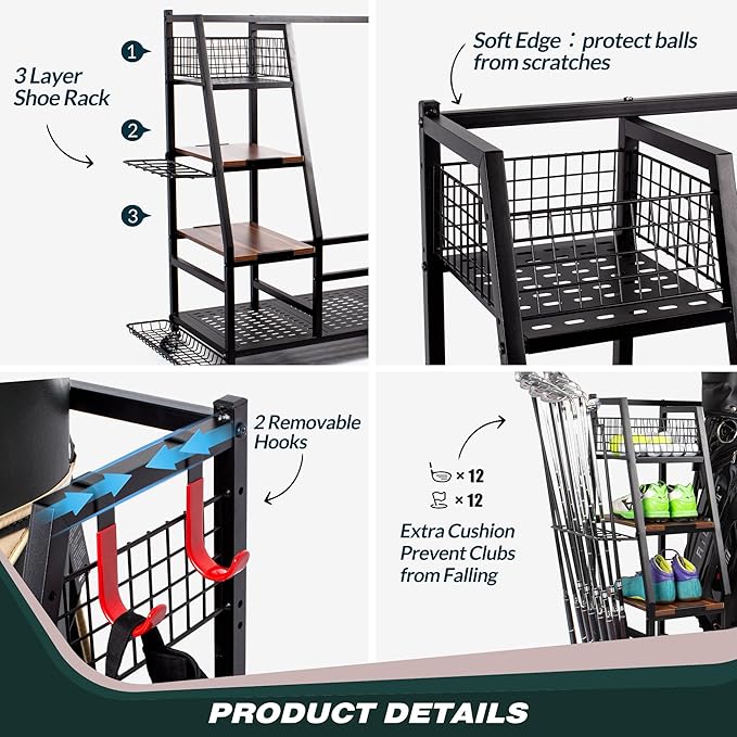 Golf Bags Storage Garage Organizer, Golf Bag Rack Fits 2/3 Golf Bags and Golf - Image 3