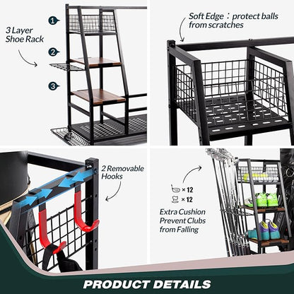 Golf Bags Storage Garage Organizer, Golf Bag Rack Fits 2/3 Golf Bags and Golf - Image 3