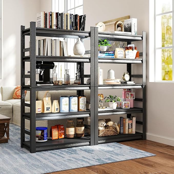 5 Tier Shelving Unit with Sides, Metal Metal Bookshelf, - Image 5