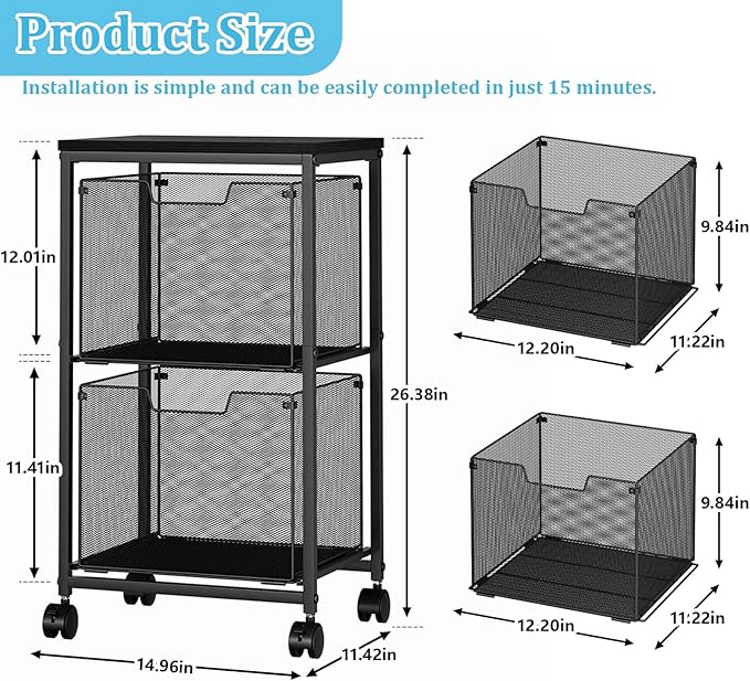 Sbanmao Rolling File Cart with 2 Storage Drawers, Mobile File Cabinet with - Image 2