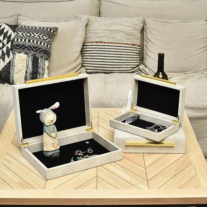 Faux Shagreen Leather Jewelry Storage Boxes Set of 3 - Image 4