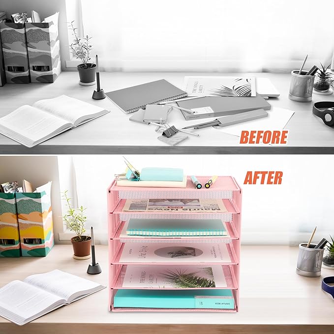 EASEPRES 5 Slot Mesh Desk Organizer Tray, File Paper Letter Folder Holder - Image 3