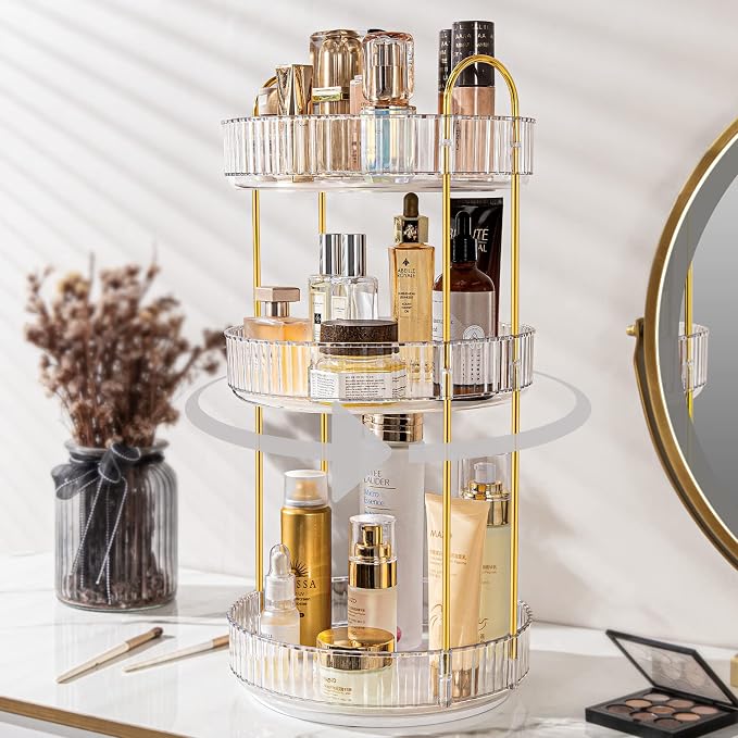 360 Rotating Makeup Organizer for Vanity, Bathroom Countertop Spinning Perfume by Weidace