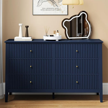 RoyalCraft 6 Drawer Dresser, Fluted Modern Wood Chest of Drawers, Long Dresser by Bringyoubetterlife