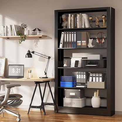 69" Tall Bookshelf, 5 Tier Black Bookcase - Image 5