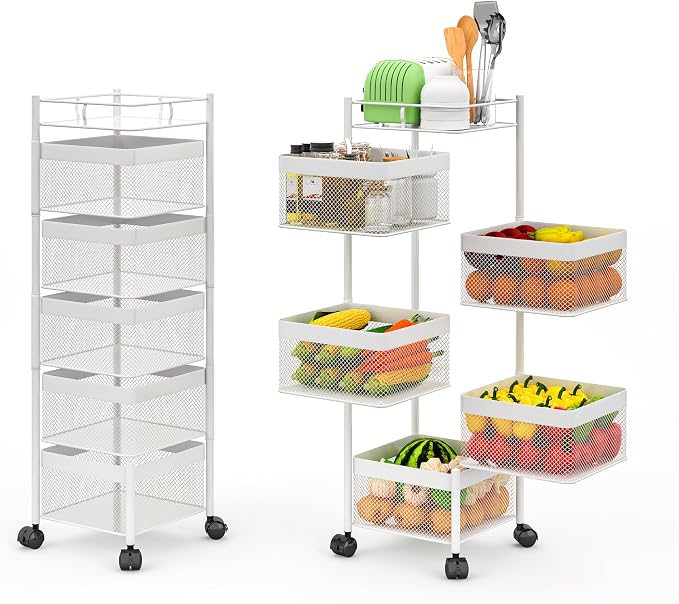 Fruit Basket for Kitchen No Assembly, Rotating Kitchen Storage Rack, Bathroom - Image 3