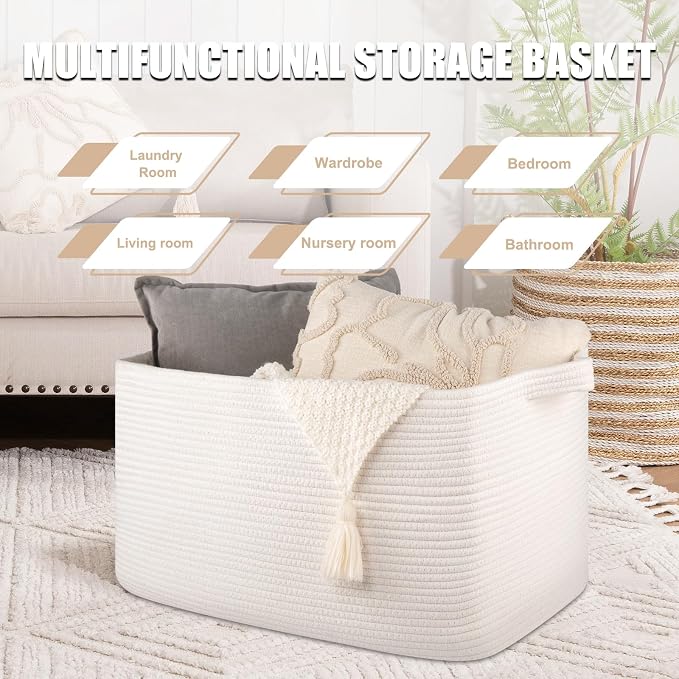 95L Large Storage Basket, Cotton Rope Woven Blanket Basket, Toy Storage - Image 4