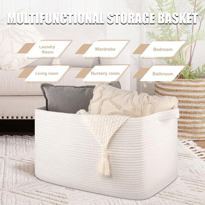 95L Large Storage Basket, Cotton Rope Woven Blanket Basket, Toy Storage - Image 4