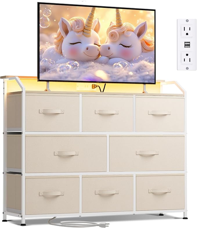 WLIVE Dresser for Bedroom, 8 Drawer LED Dresser by WLIVE