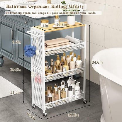 Utility Slim Storage Cart 4 Tier Small Rolling Kitchen Laundry Room - Image 2