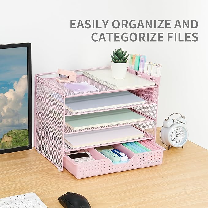 LEKETREE Desk Organizers and Accessories, 5-Tier Paper Letter Tray Organizer - Image 5