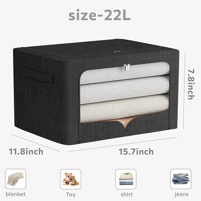 FHSQX 3 Pack Clothes Storage Bins Foldable Metal Frame Storage Box Stackable - Image 2