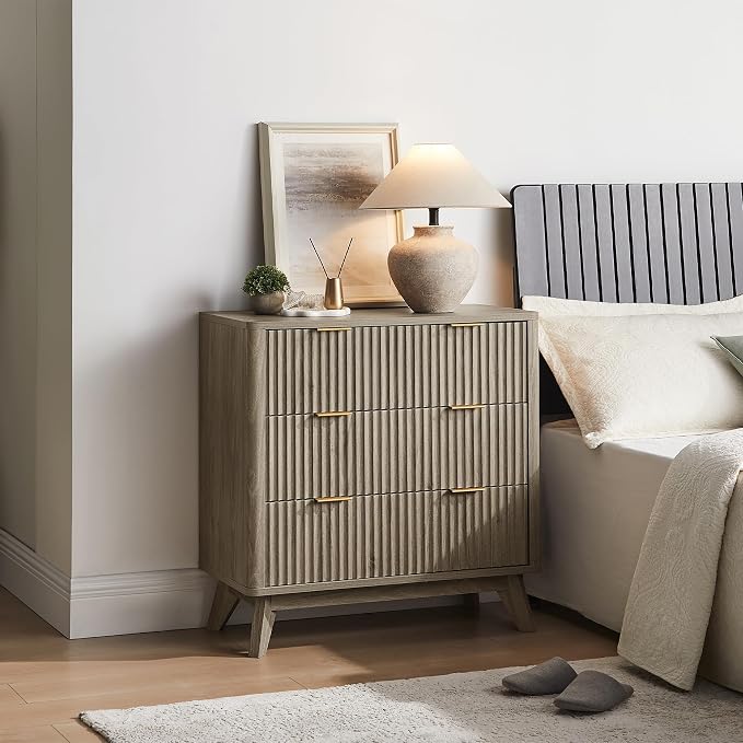 T4TREAM Fluted 3 Drawers Nightstand Set of 2, Oversized Extra Large Modern Side - Image 2