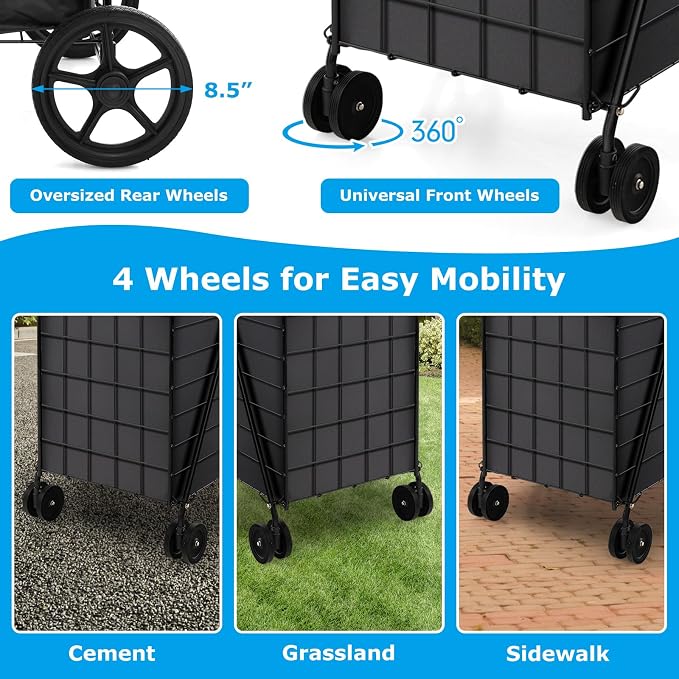 Goplus Folding Shopping Cart for Groceries, Upgraded Jumbo Grocery Cart - Image 3