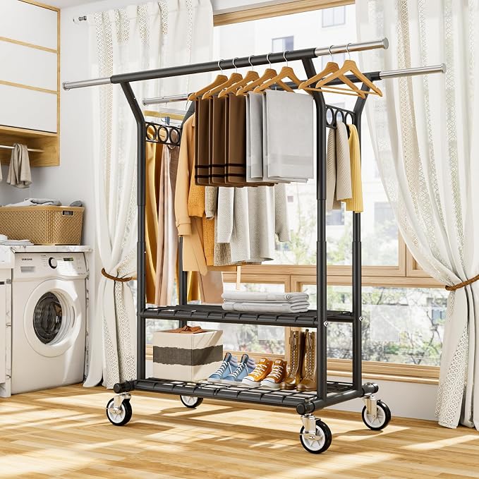 HYSEYY Heavy Duty Clothes Rack, Rolling Clothing Rack - Image 8