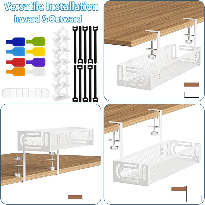 No Drill Under Desk Cable Management Tray, SONATURE 15.7" Cord Organizer - Image 8